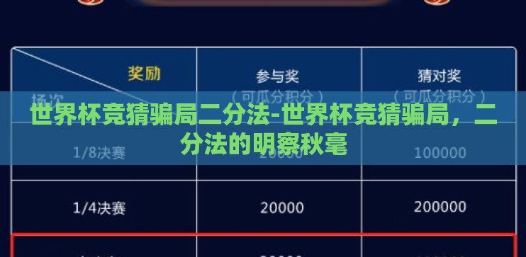 世界杯竞猜骗局二分法-世界杯竞猜骗局，二分法的明察秋毫