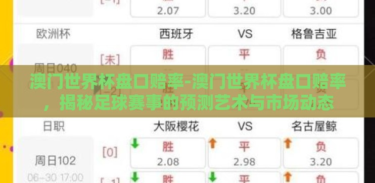 澳门世界杯盘口赔率-澳门世界杯盘口赔率,揭秘足球赛事的预测艺术与市场动态 澳门世界杯盘口赔率-澳门世界杯盘口赔率,揭秘足球赛事的预测艺术与市场动态