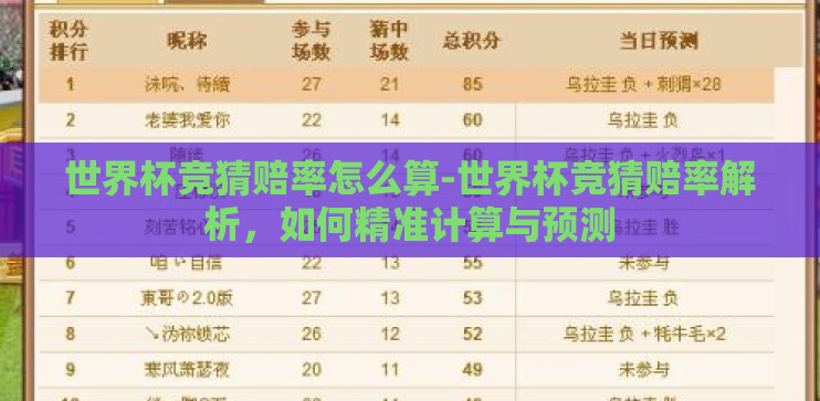 世界杯竞猜赔率怎么算-世界杯竞猜赔率解析，如何精准计算与预测