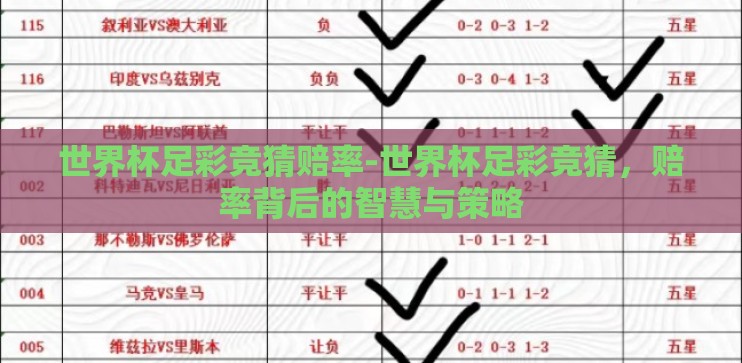 世界杯足彩竞猜赔率-世界杯足彩竞猜，赔率背后的智慧与策略