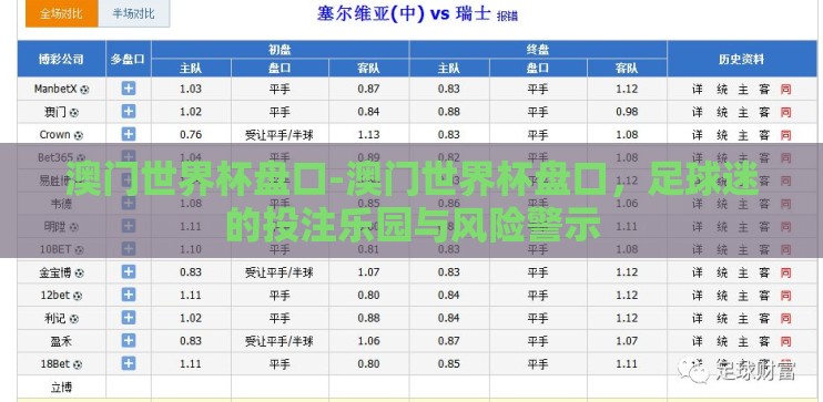 澳门世界杯盘口-澳门世界杯盘口,足球迷的投注乐园与风险警示 澳门世界杯盘口-澳门世界杯盘口,足球迷的投注乐园与风险警示