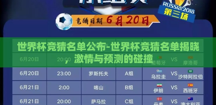 世界杯竞猜名单公布-世界杯竞猜名单揭晓，激情与预测的碰撞