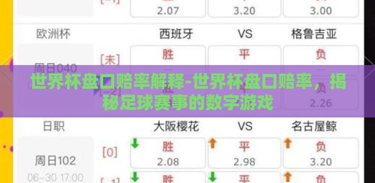 世界杯盘口赔率解释-世界杯盘口赔率，揭秘足球赛事的数字游戏