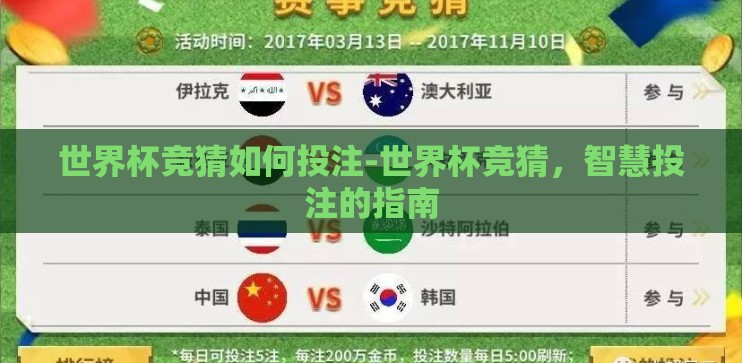 世界杯竞猜如何投注-世界杯竞猜,智慧投注的指南 世界杯竞猜如何投注-世界杯竞猜,智慧投注的指南