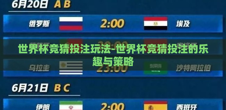 世界杯竞猜投注玩法-世界杯竞猜投注的乐趣与策略