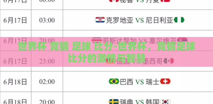 世界杯 竞猜 足球 比分-世界杯,竞猜足球比分的激情与智慧 世界杯 竞猜 足球 比分-世界杯,竞猜足球比分的激情与智慧