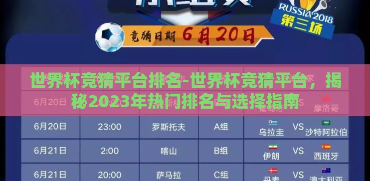世界杯竞猜平台排名-世界杯竞猜平台，揭秘2023年热门排名与选择指南