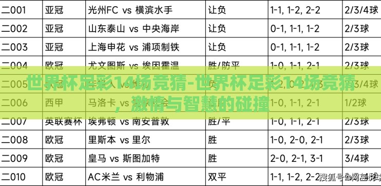 世界杯足彩14场竞猜-世界杯足彩14场竞猜，激情与智慧的碰撞