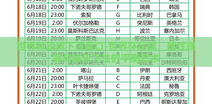 世界杯足球下注盘口-世界杯足球，理性观赛与娱乐下注的平衡艺术