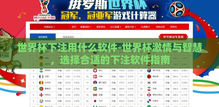 世界杯下注用什么软件-世界杯激情与智慧，选择合适的下注软件指南